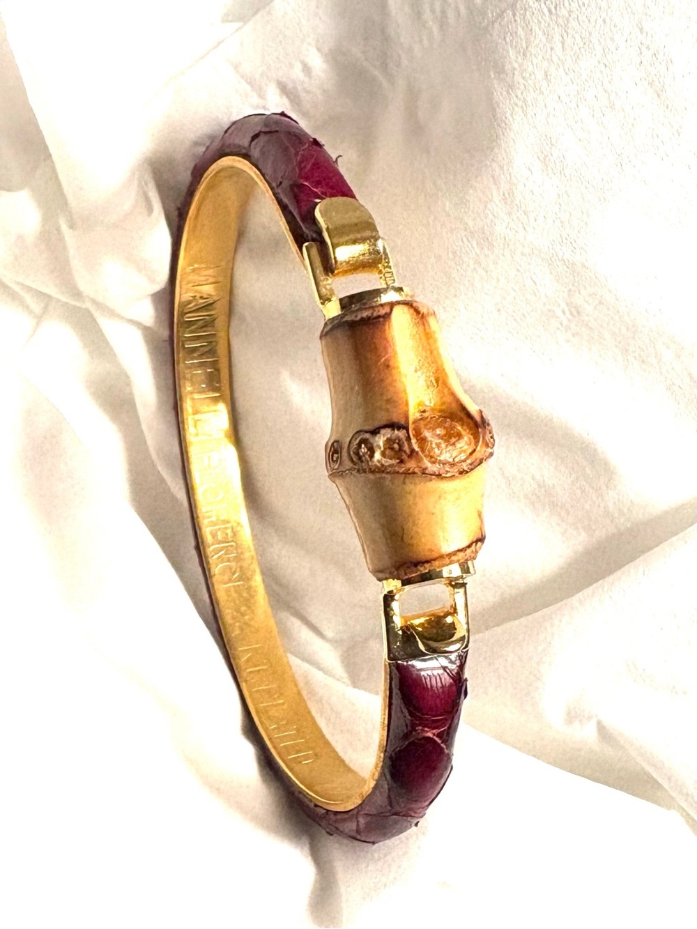 MANNELLI FLORENCE Vintage Snakeskin 
burgundy leather, bamboo